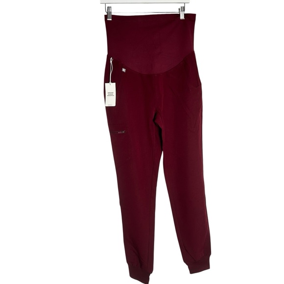 NWT Figs Burgundy Zamora Woman’s Maternity Scrub Pants Size Small - Picture 1 of 7